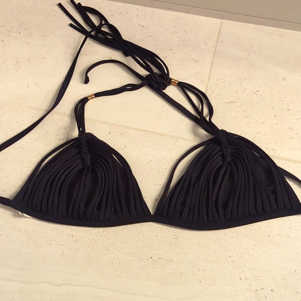 Guria black Lace Up Bikini Top L